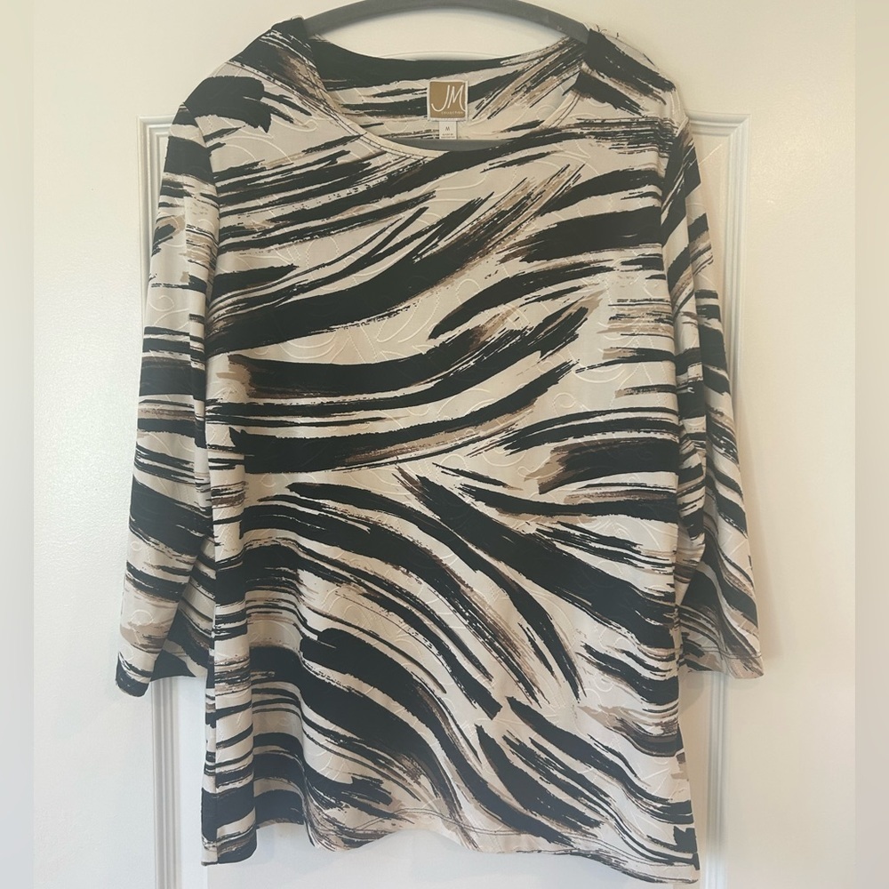 EUC JM Collection Jacquard Pullover 3/4 Sleeve Blouse